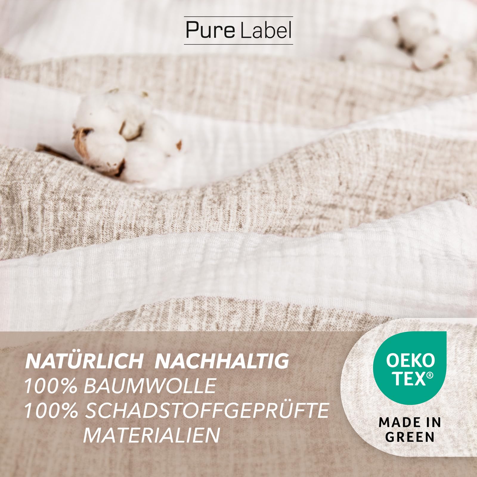 Pure Label Musselin Bettwäsche 135x200 Baumwolle, gestreiftes Bettwäsche Set Beige mit Kissenbezug 80x80, anschmiegsame Baumwoll-Rückseite - 3