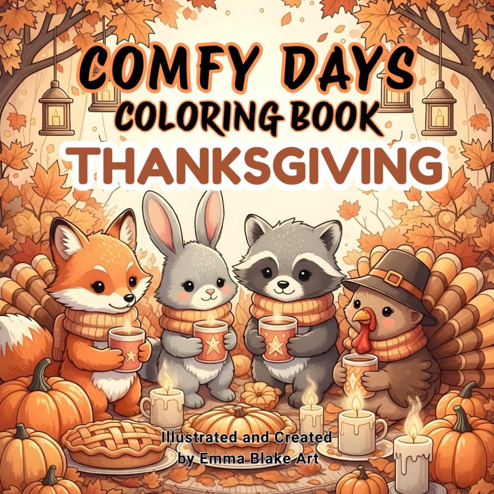 Comfy Days Coloring Book Thanksgiving: Cute Cozy Animals, Fall Scenes, and Thanksgiving Joy for Relaxation and Creativity