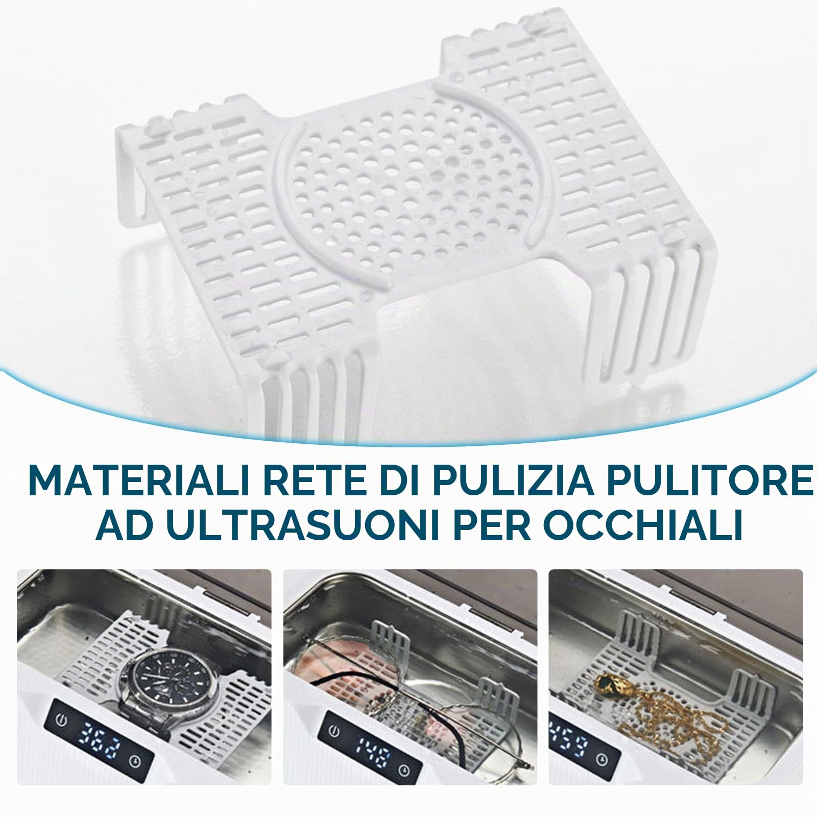 Dispositivo per la pulizia degli occhiali a ultrasuoni, 500 ml, pulitore a ultrasuoni, con 4 funzioni temporali e livello dell'orologio, dispositivo a ultrasuoni per occhiali, gioielli, orologi