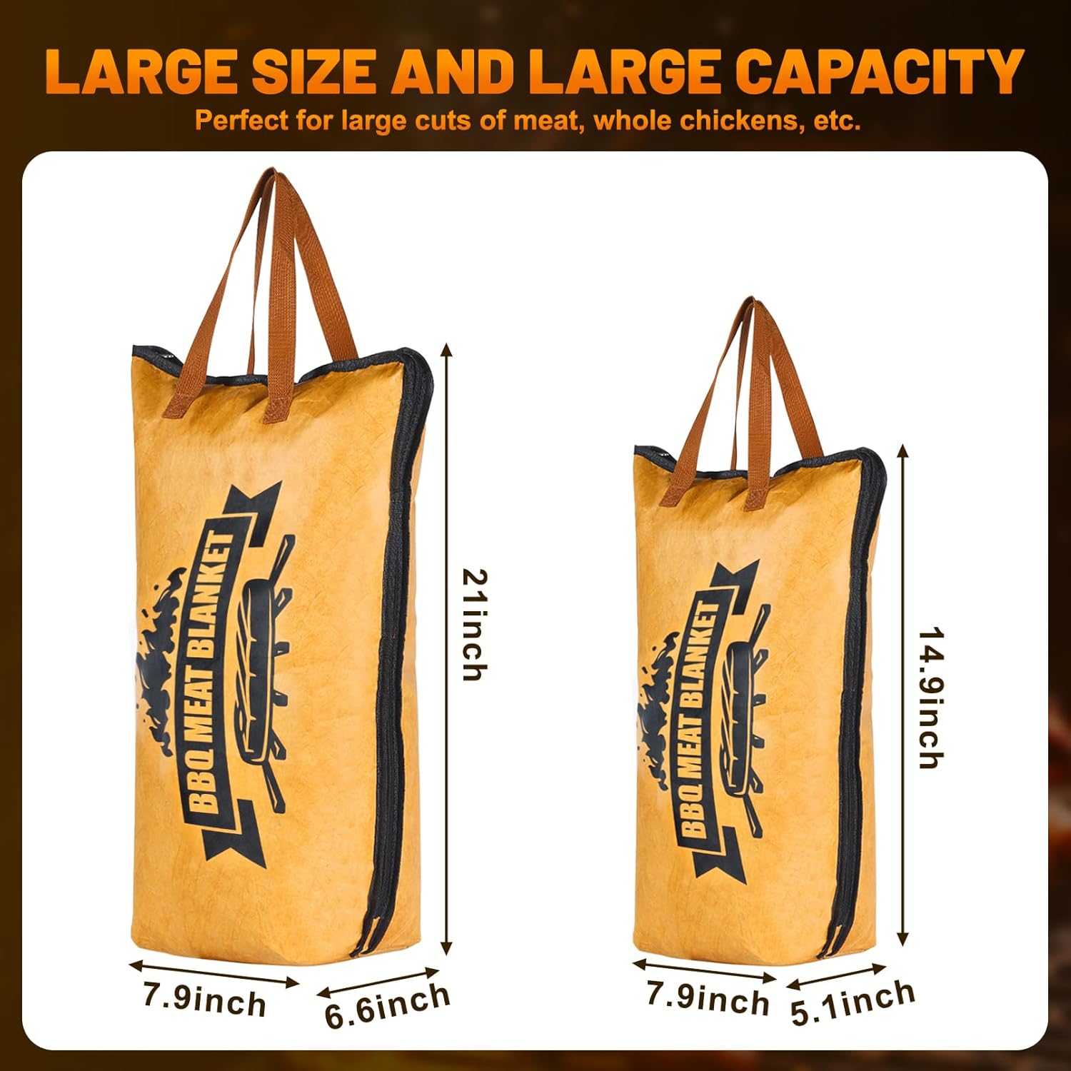 BBQ Blanket for Resting Meat Reusable Smoker Meat Resting Blanket with Grilling Guide, Wide Mouth for Large Brisket/Beef,Gifts for Men Him Dad (2pcs, 21"+15"） - Image 2