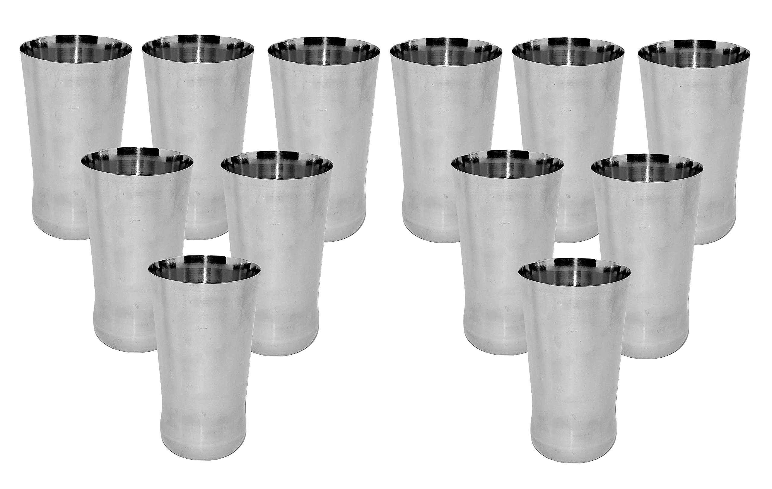 A & H ENTERPRISES Steel Glasses Set of 12 pcs for Water Stainless Steel Water Drinking Glass Plain Design Multipurpose Use Long Glass Drinkware Daily Use Water Glass, Volume-400 ML Each - Steel
