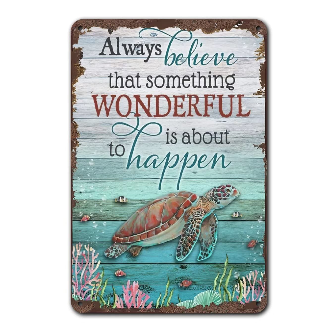 Turtle Tin Sign, Turtle Metal Sign Coastal Decoration, Metal Tin Sign Kitchen Pub Funny Novelty Coffee Bar8x12inch Yard Garden Farm Man Cave