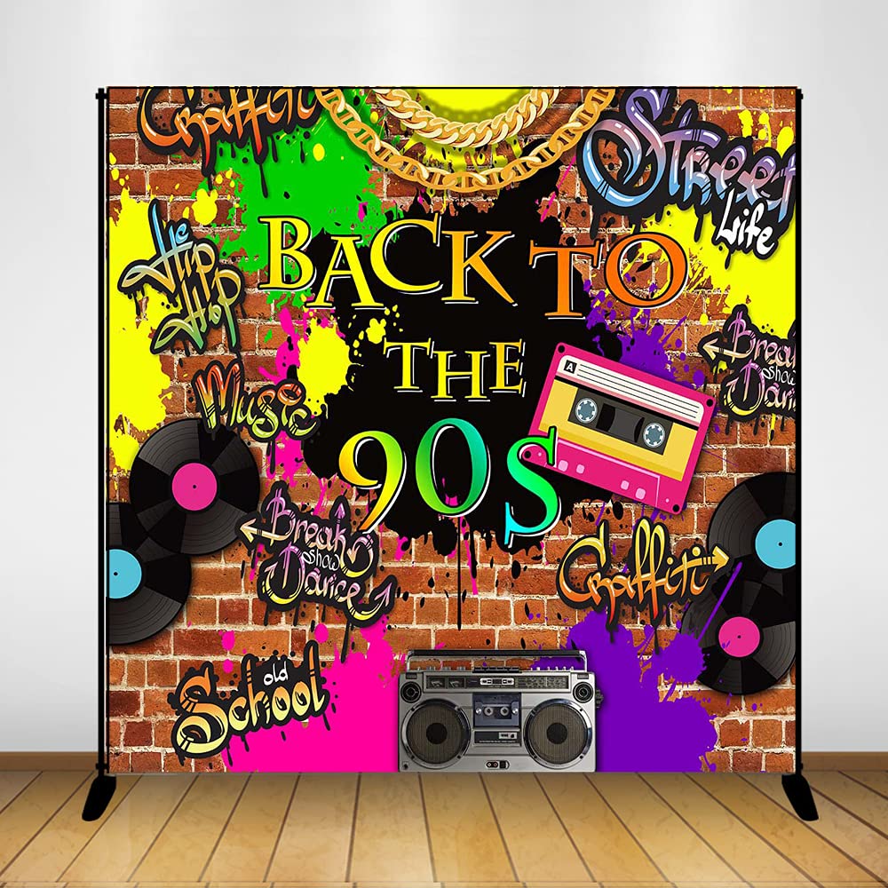 Mocsicka 90’S Backdrop Hip Hop Graffiti Brick Wall Retro Radio Fashion Photography Background Back to The 90’S Themed Party Banner Decoration