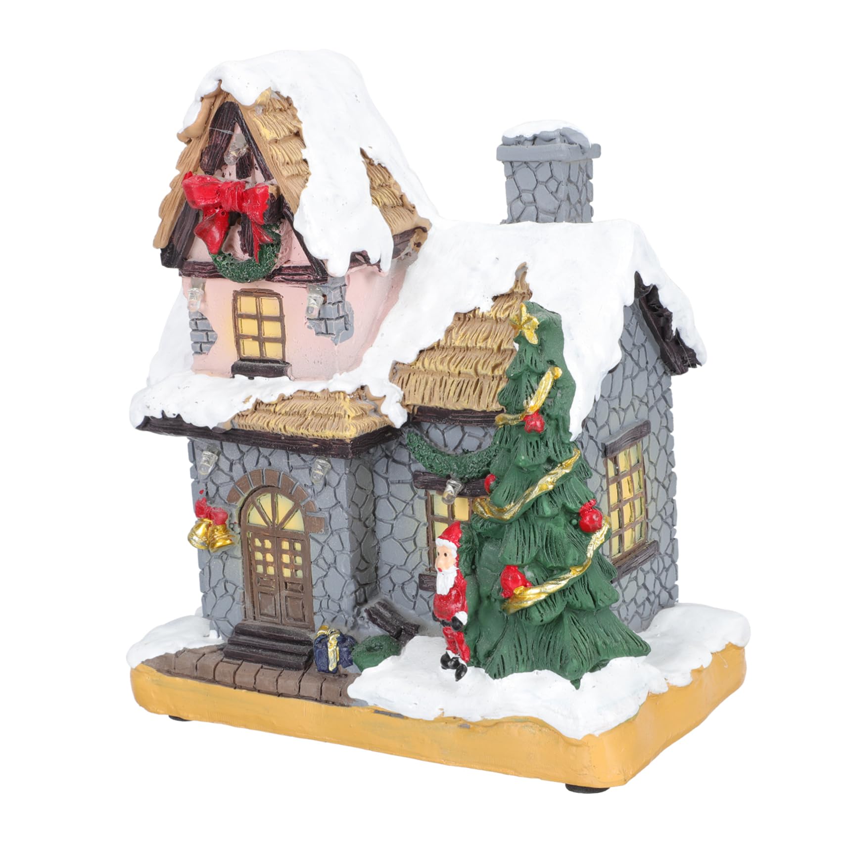 Decoración de Casa Iluminada para Navidad Casa Luminosa Navideña Paisaje con Nieve de Escritorio Obsequio de Fiestas de Resina Decoración para Fiestas Navideñas
