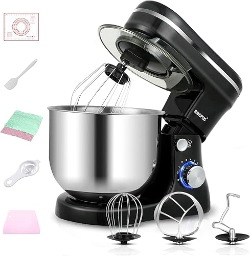 Batidora de pie, 6.5 cuartos de galón, 660 W, 8 velocidades, mezclador eléctrico de cocina con gancho para masa, batidor de alambre y batidor (negro)