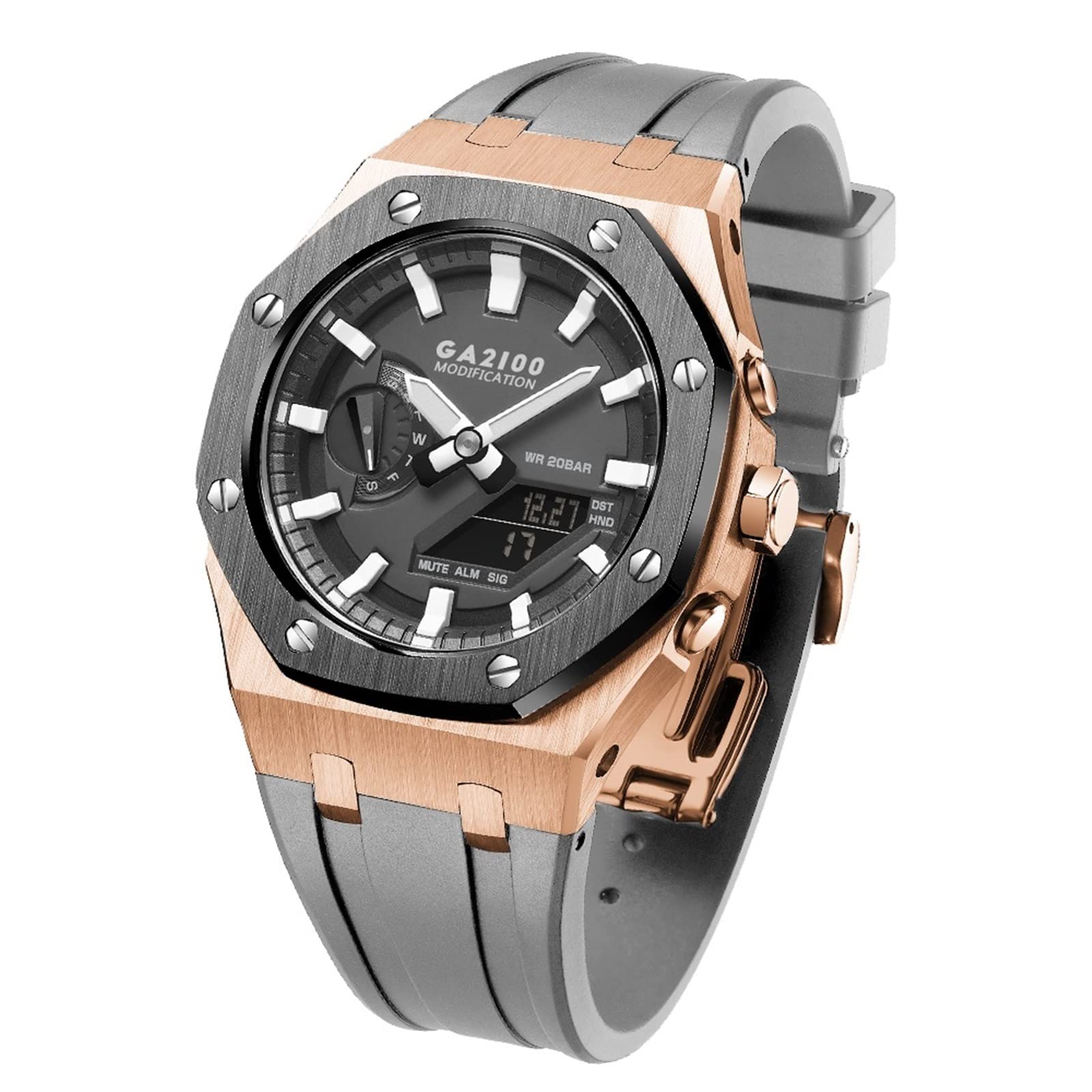 GA-B2100 MOD Kit For G-Shock GA-2110 GA-2100 Metal Watch Case Silicone Strap 316 Stainless Steel Modified Accessories Bracelet Bezel bands (Color : ROSE GOLD 32)