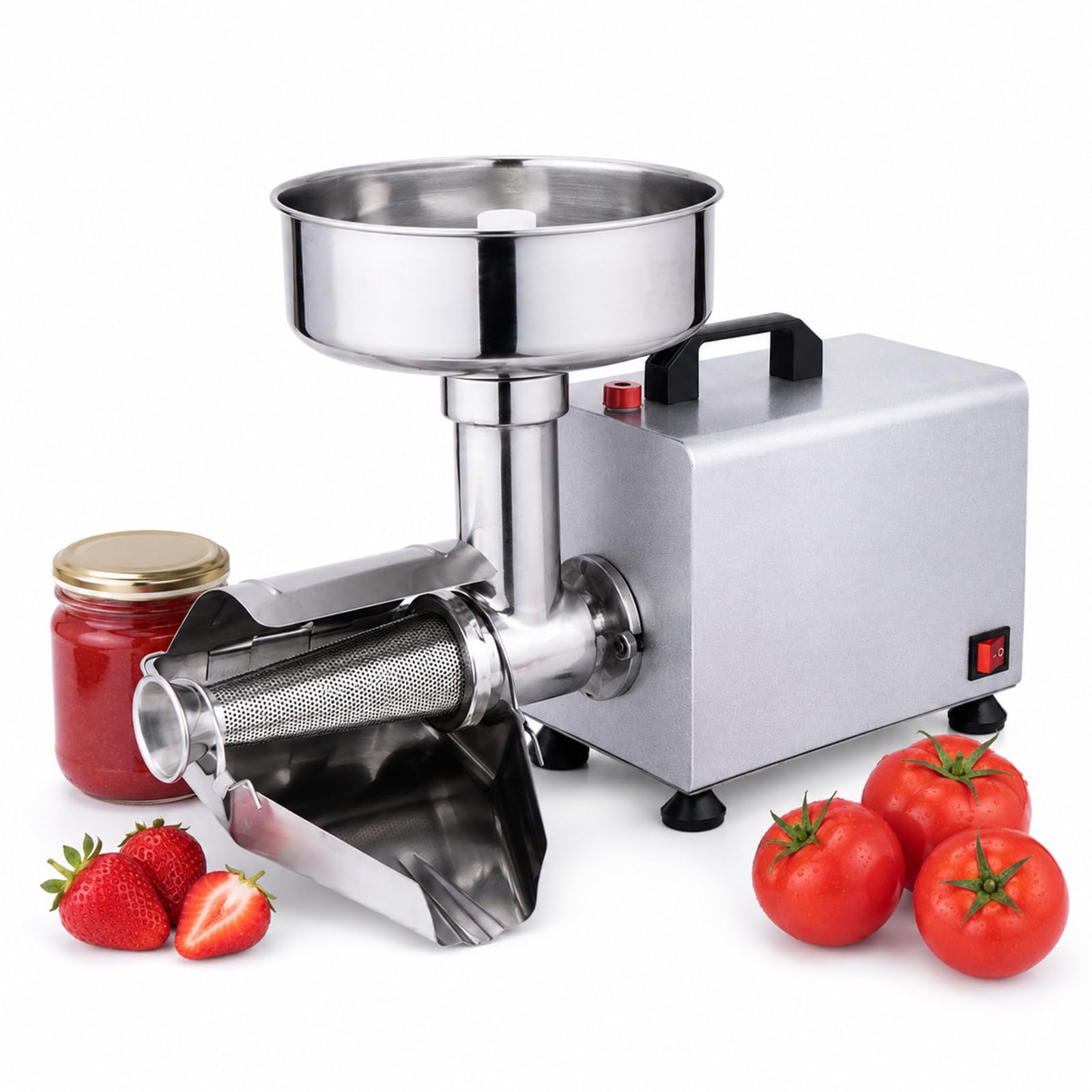 Passapomodoro Elettrico da 450 W, passaverdure e frullatore in Acciaio Inox Silver | con motore in rame puro, apertura di alimentazione da 12,2 cm, capacità di macinazione di 50 kg/h per ketchup, marmellata