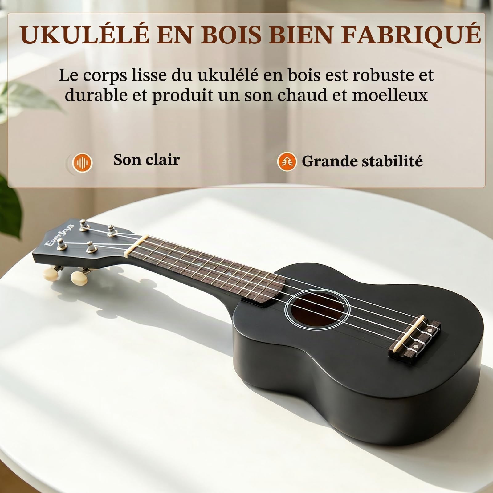 Soprano Ukulele, 21 pouces Ukulélé Hawaïen Kit pour Débutants avec Yukulele Housse, supplémentaire Cordes, Accordeur, Sangle, Recueil de Partitions en ligne