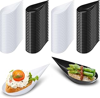 200 Pcs 4 Inch Tear Drop Mini Appetizer Spoons Reusable Plastic Spoons Tasting Spoons Plates Catering Supplies Disposable for Serving Small Desserts Cakes (White, Black)