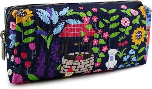 LParkin Lindo jardín gnomo lona lápiz estuche pluma bolsa gadget caja caja estacionaria maquillaje cosmético bolsa