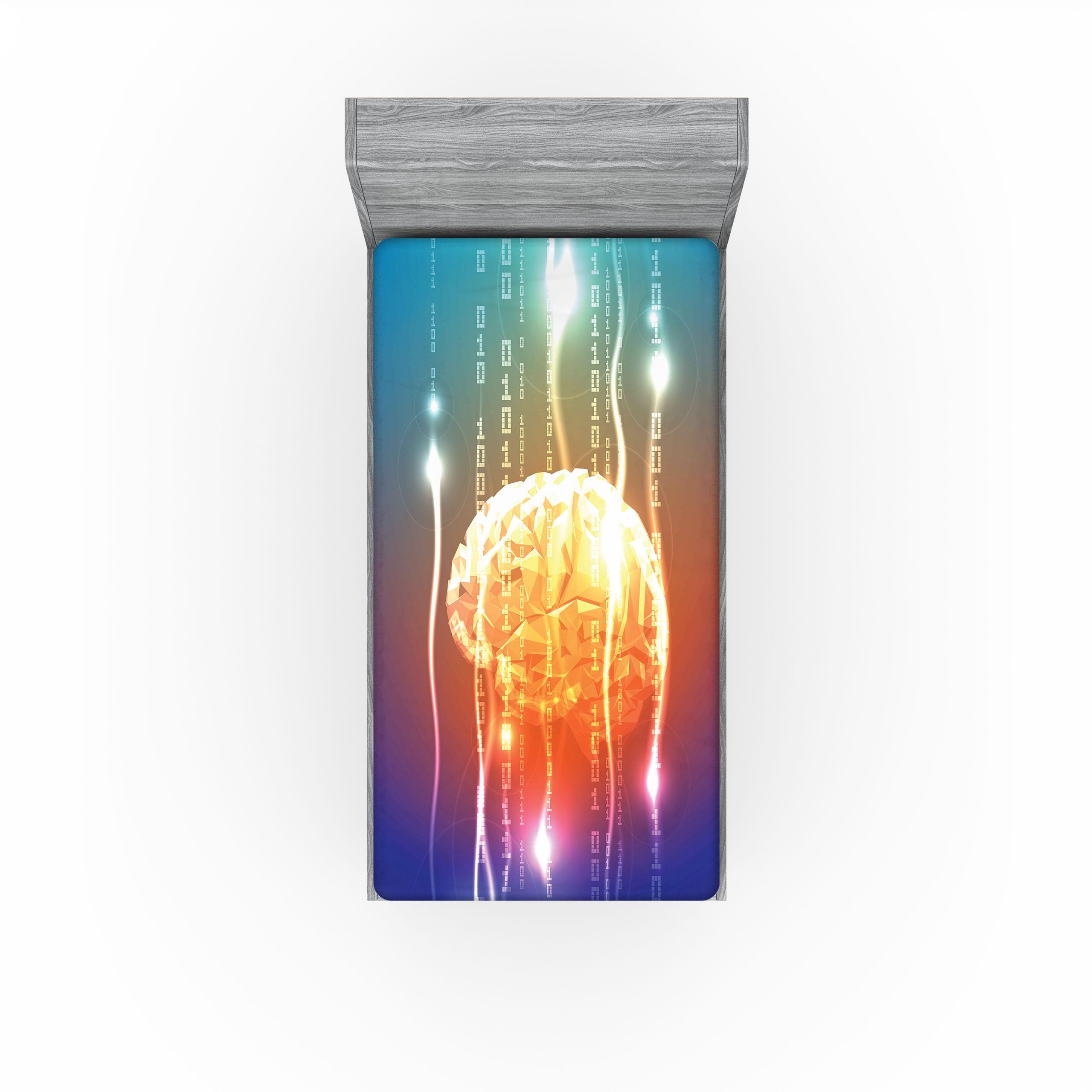 Ambesonne Fantasy 2 Pack Fitted Sheet, Abstract Binary Digit, Bed Cover All-Round Elastic Deep Pockets 2 Pieces, Package Contains 2 Twin Size Fitted Sheets, Violet Orange