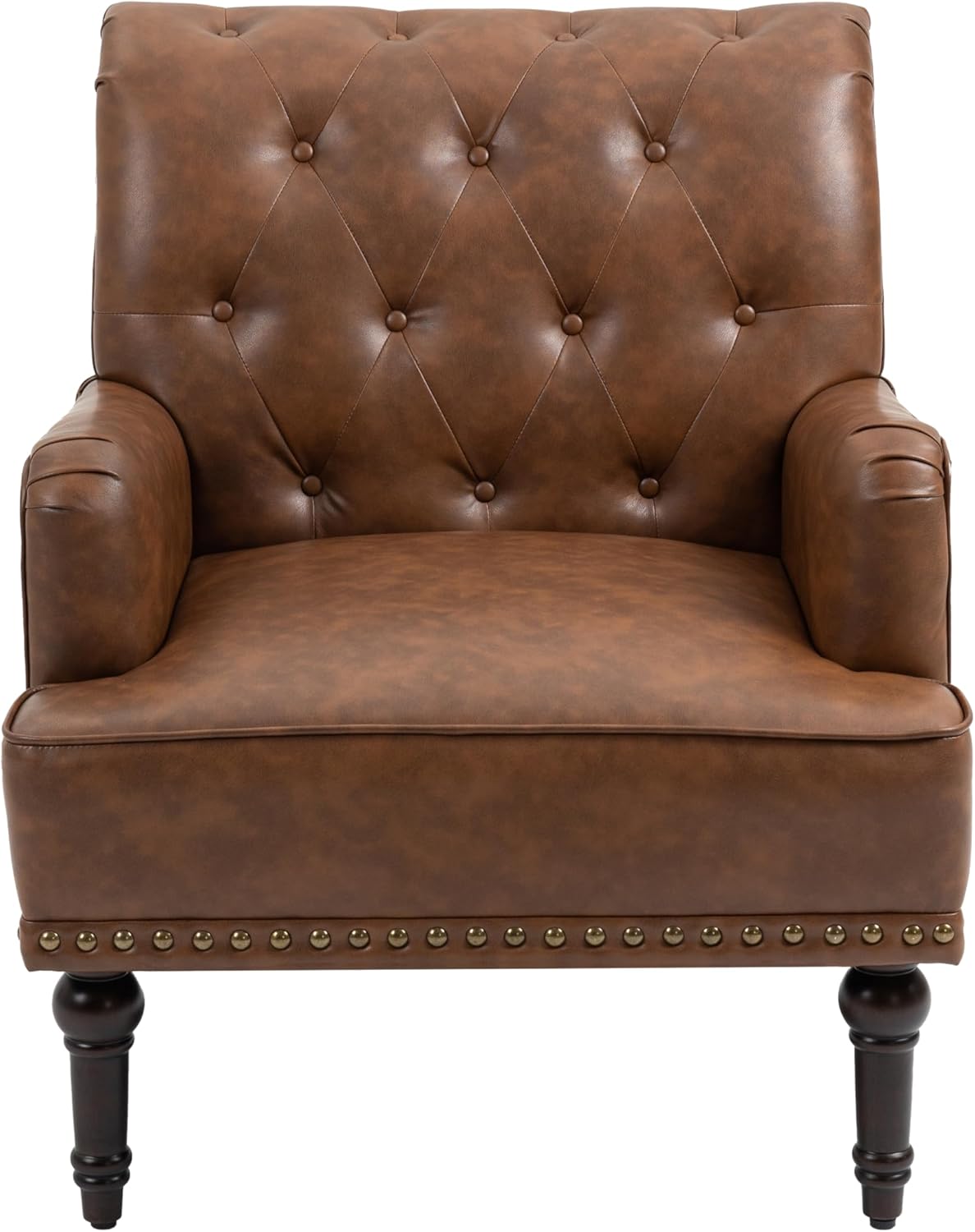 UIXE PU Leather Accent Chair, Modern Upholstered Armchair for Living Room, Comfy Arm Chair Single Sofa Reading Seat with Wooden Legs for Office Home Bedroom - Brown