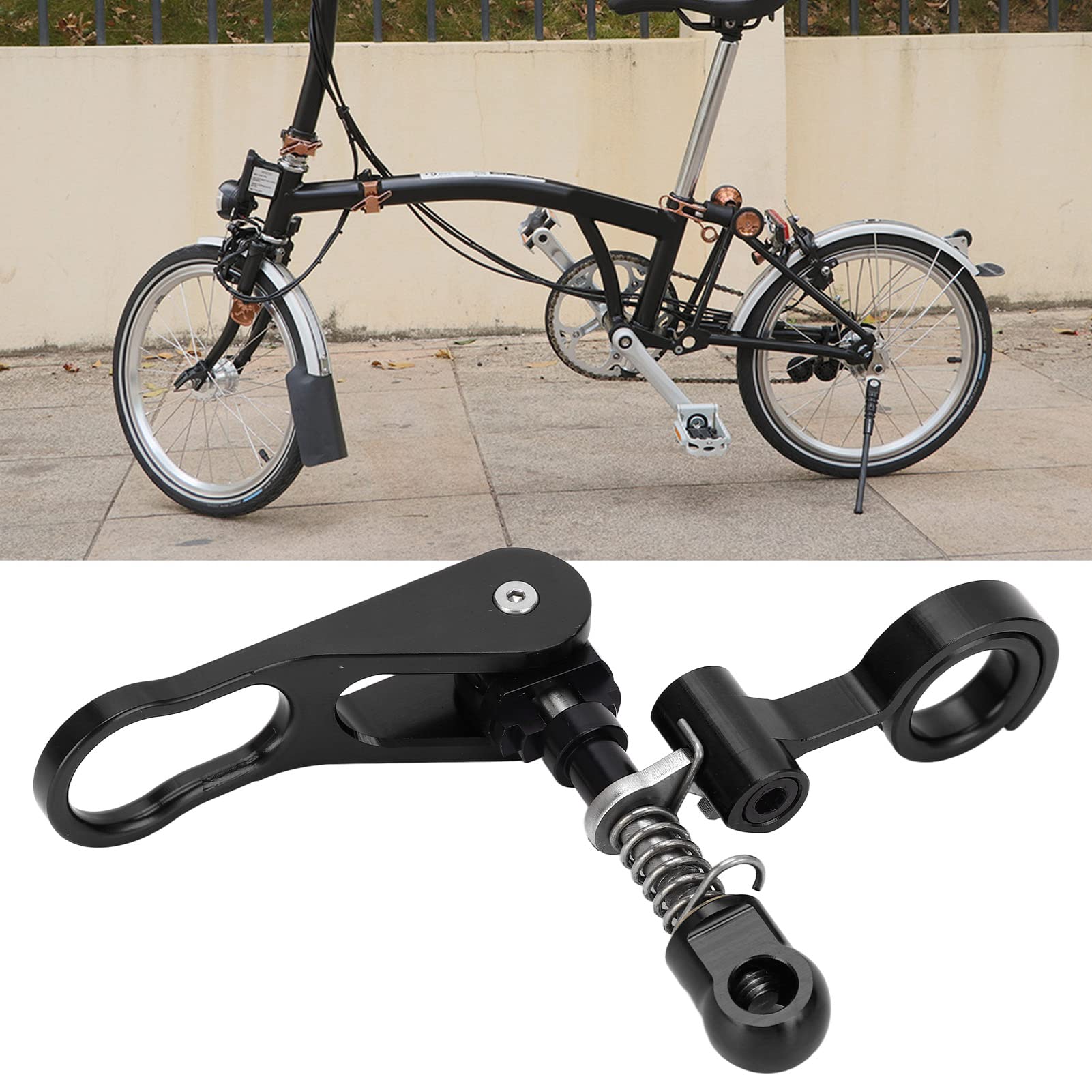 Morsetto per reggisella a sgancio rapido con impugnatura e clip per il telaio posteriore, morsetto in lega di alluminio per reggisella per bici pieghevoli, morsetto legger (Nera)