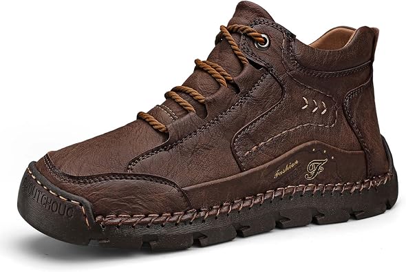 Mens Fashion Premium Leather Sneakers,Retro Leather Upper Design,Walking Shoes for Men,Business Casual Shoes,High Top Sneakers,Soft Comfortable Wearable,Hand Sewn