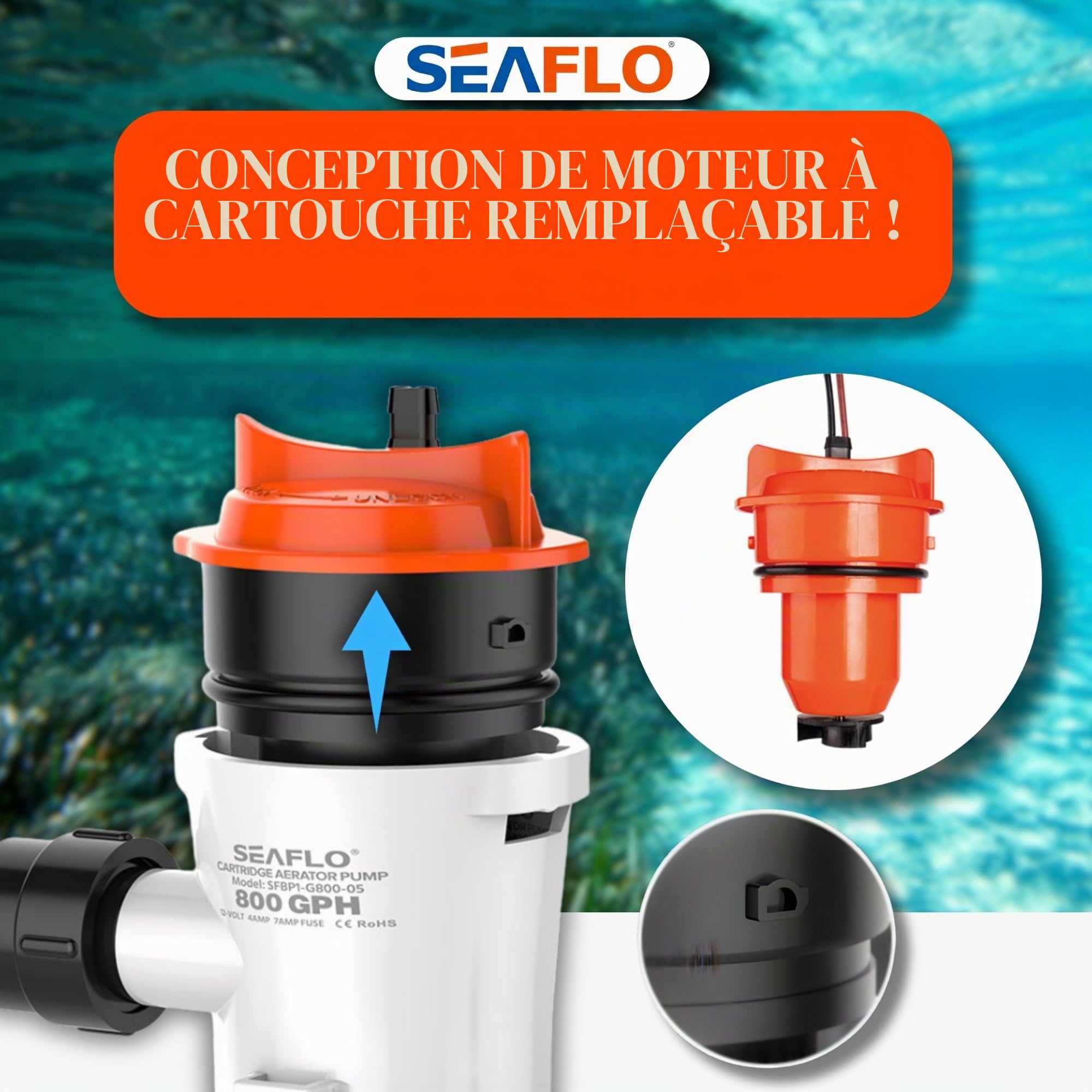 Seaflo 12 V 800 GPH Livewell Vivier Réservoir Aérateur Submersible Laser Bateau Pompe de cale