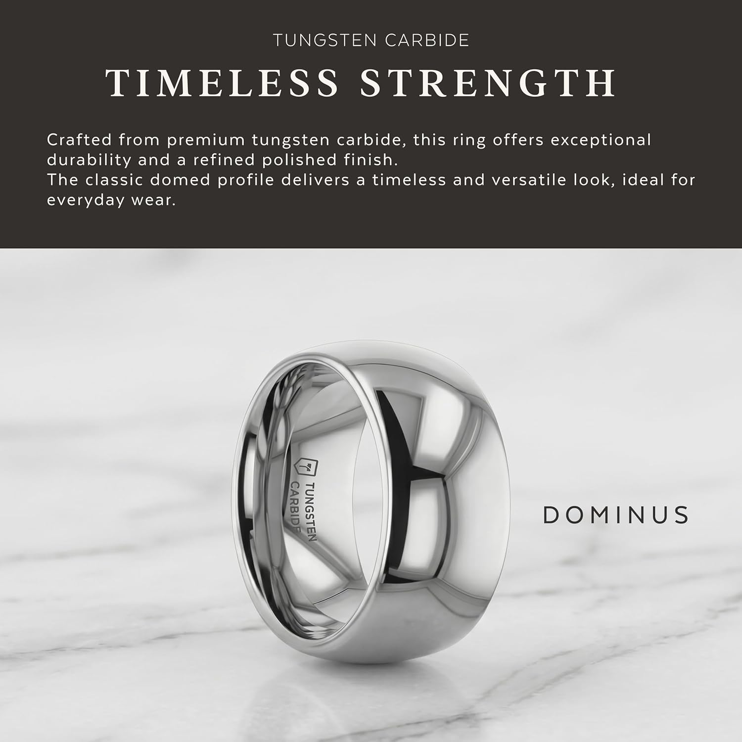 Thorsten Dominus Tungsten Carbide Mens Wedding Ring - Traditional Domed Comfort Fit Mens Wedding Band - Durable and Stylish Ring for Him