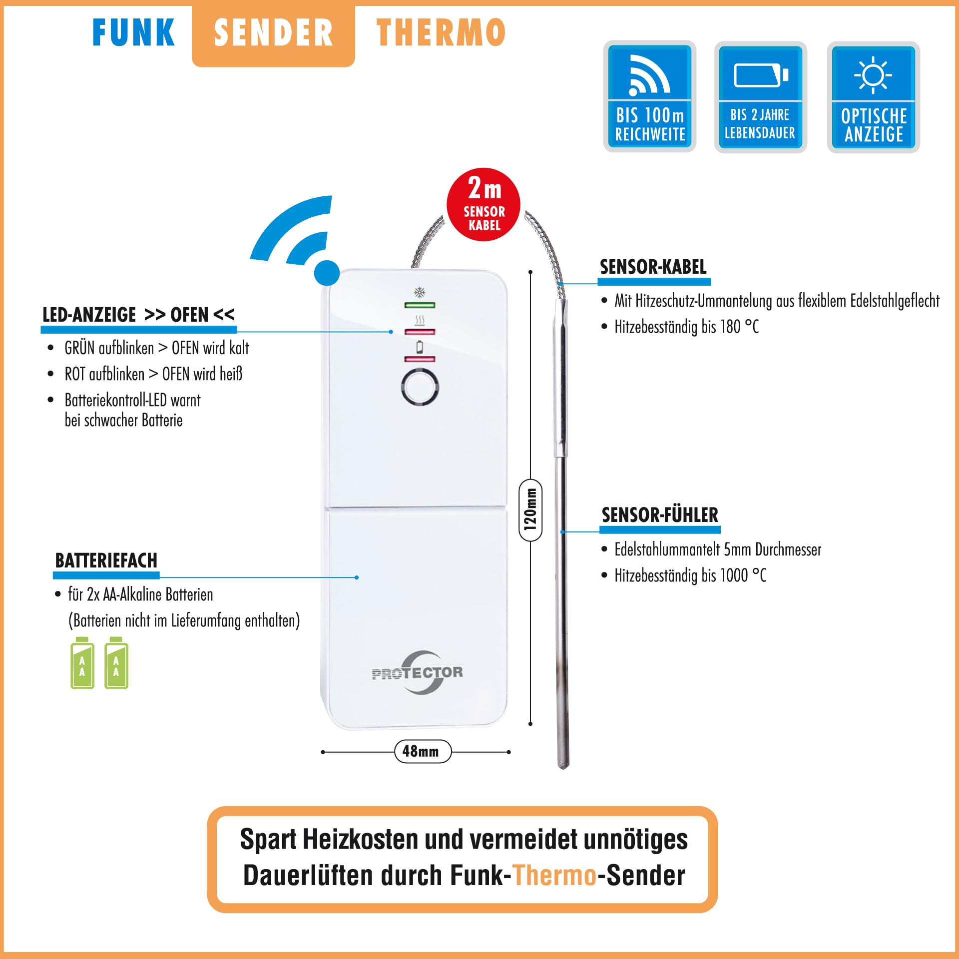 [NEU] PROTECTOR ASK-5030 I Funk-Abluftsteuerung mit batterielosem Kinetik-Fenstersender + Thermo-Ofensender | Fensterkontaktschalter | Schaltgerät für Steckdose