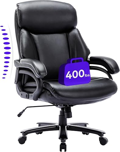 Silla de oficina grande y alta, 400 libras, silla de escritorio ejecutiva resistente con asiento extra ancho, silla ergonómica de cuero con respaldo