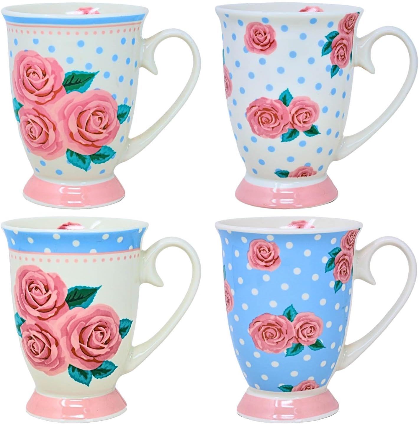 New Bone China Mugs Set of 4 Afternoon Tea Style Coffee Home Kitchen Office Cups