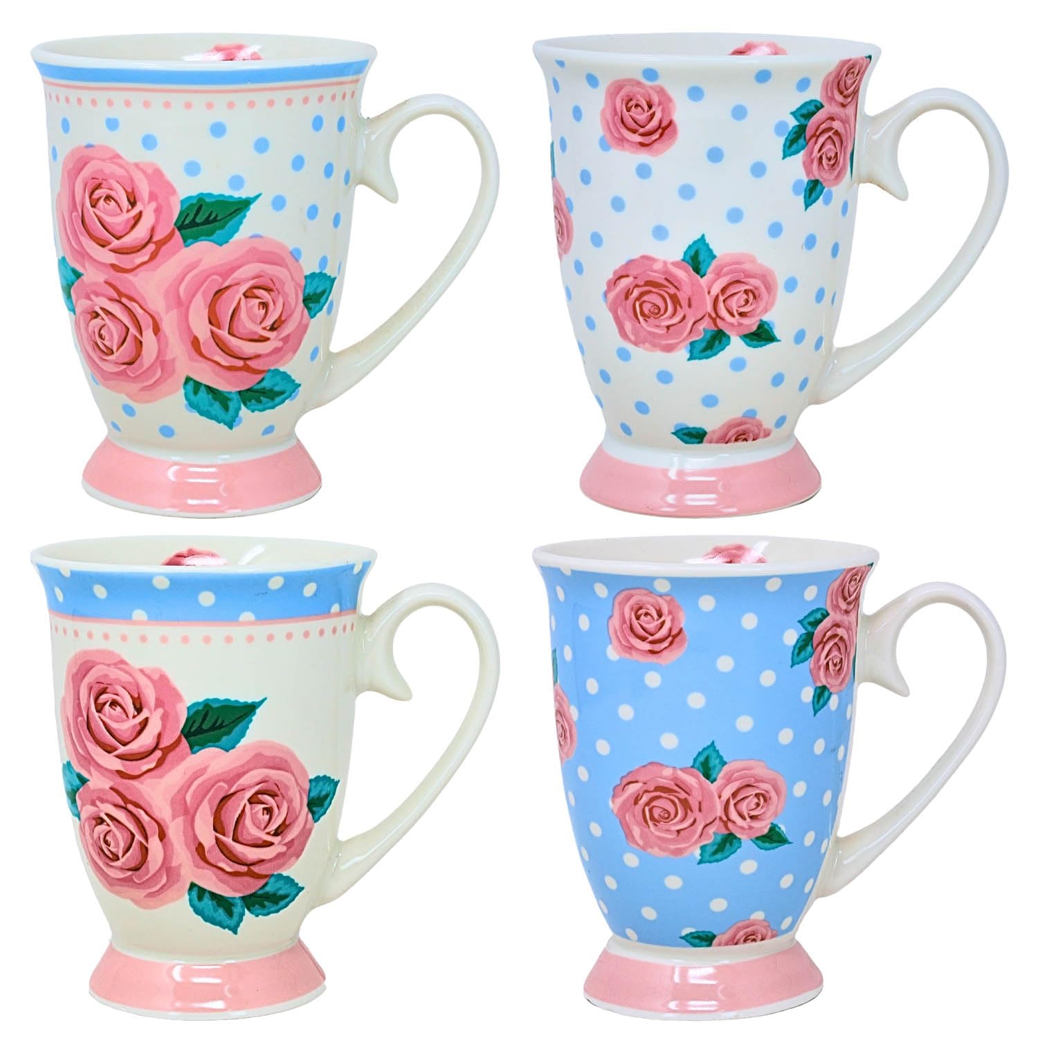 New Bone China Mugs Set of 4 Afternoon Tea Style Coffee Home Kitchen Office Cups