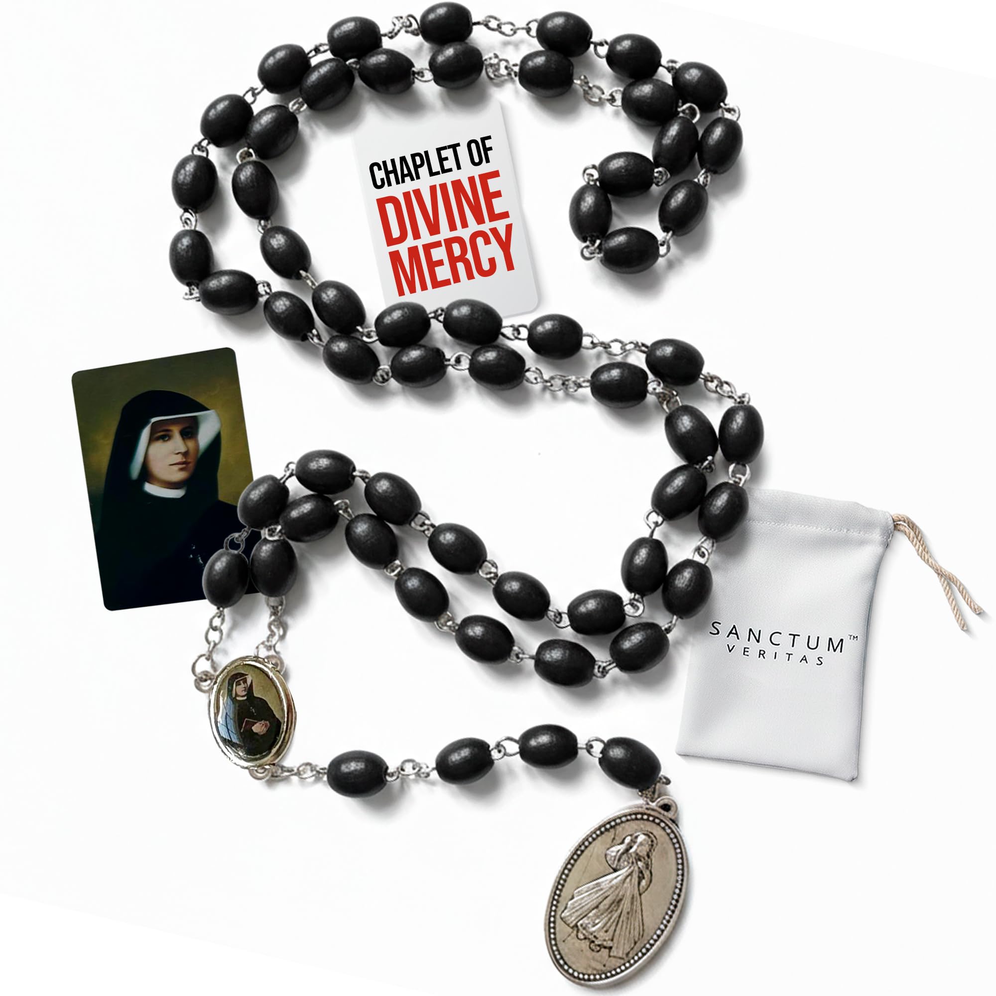 SANCTUM VERITAS Saint Faustina Kowalska True Relic Chaplet Apostle Divine of Mercy Miraculous Medal Jesus I Trust in You Chaplet Three O' Clock Prayer Poland Polish Novena