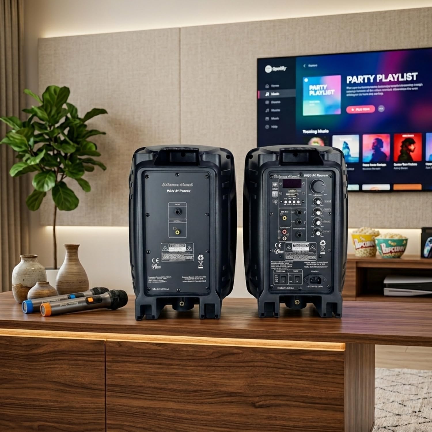 Coppia Casse Attiva + Passiva Con 2 Microfoni Wireless e Bluetooth - MINI KIT Per Karaoke, Per Piccoli Eventi e Feste- 2 Stativi Inclusi - Casse Audio Complete