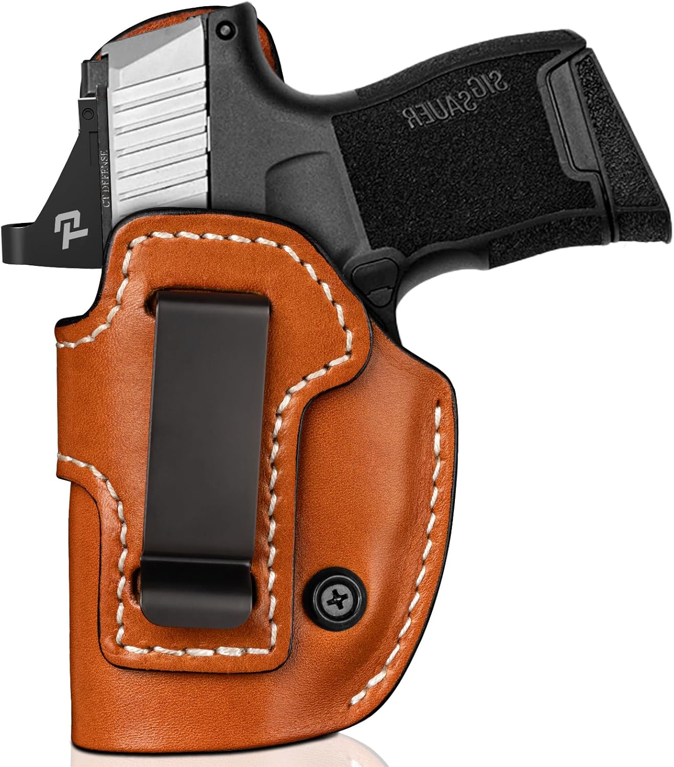 Premium Universal Leather IWB Holster for Sig P365, Ruger LCP/LCP 2/LCP MAX, M&P Bodyguard and Similar Size Micro/Pocket Pistols, Inside Waistband Concealed Carry Holster with Optic Cut, Brown Color