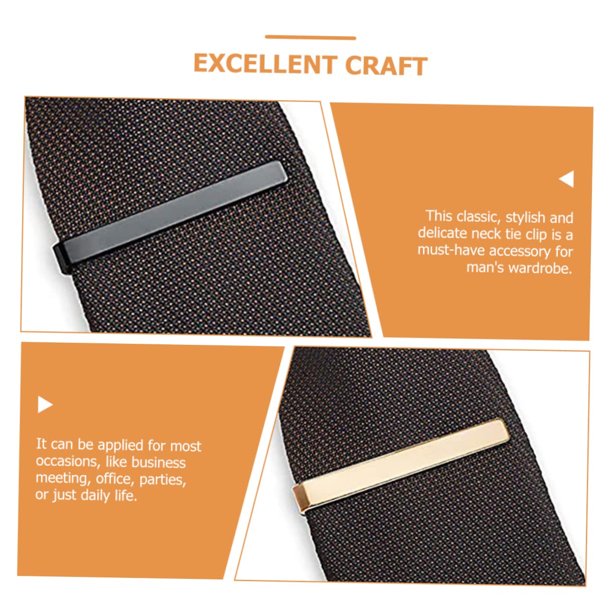 3 Stück-pack Herren Krawattenklammern aus Kupfer in Silber Gold und Schwarz Modisches und Vielseitiges Accessoire für Business Meetings und Alltag