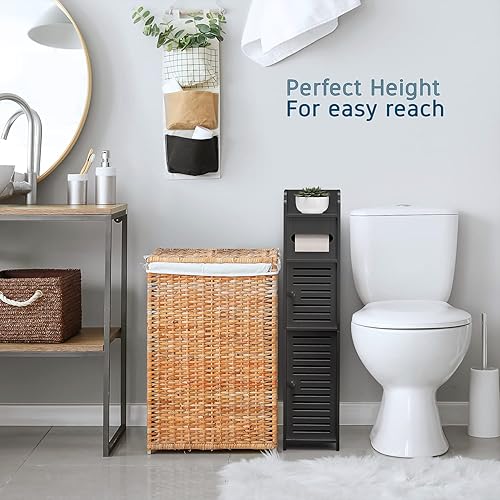 Miniatura 6 de Hearth & Harbor Armario de almacenamiento con puertas para papel higiénico, organizador de baño de pie con 2 tarros decorativos de boticario,