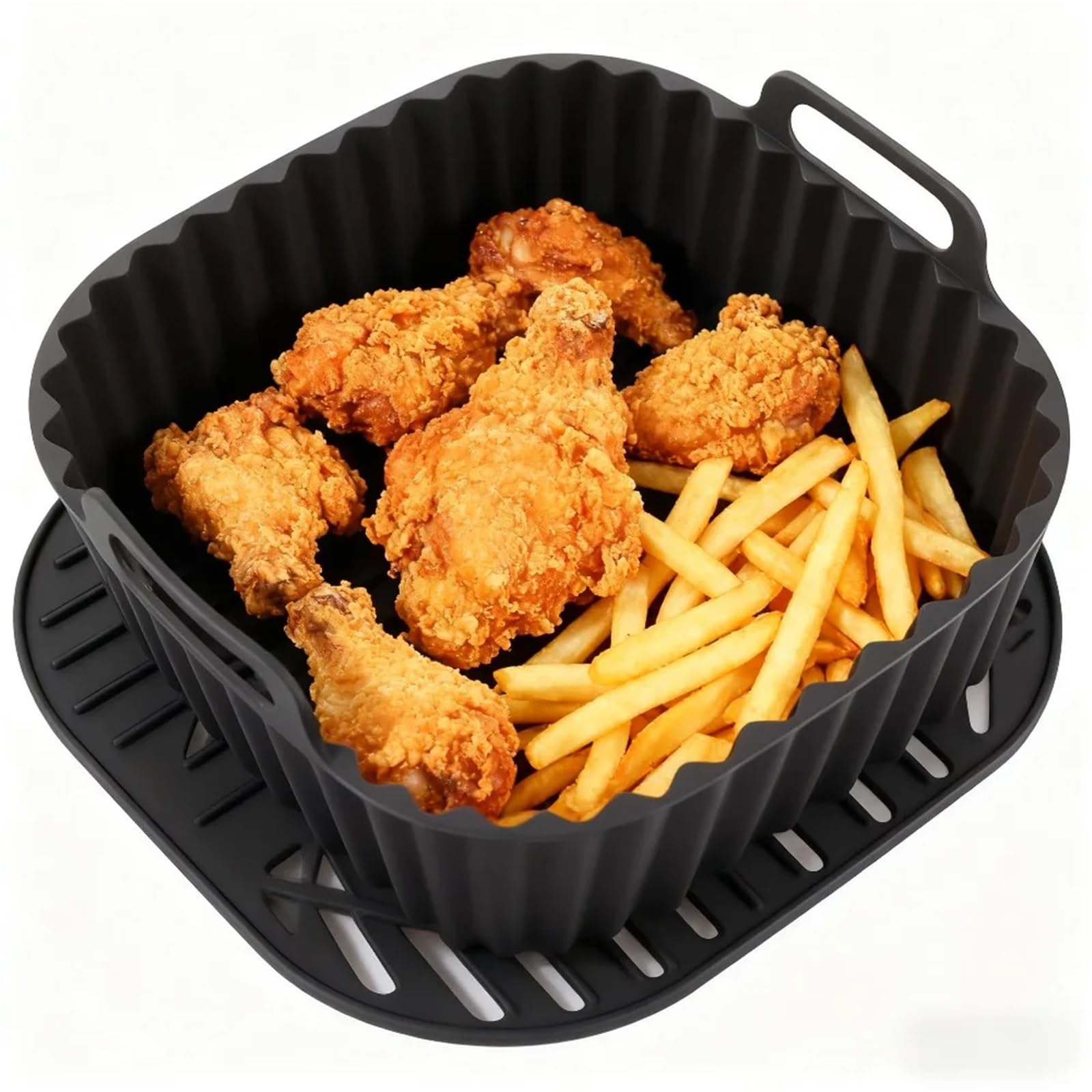 Wiederverwendbare, quadratische, antihaftbeschichtete Silikon-Luftfritteusen-Einlagen, Korbmatte, passend for Backzubehör for Backöfen und Mikrowellen von 4–7 QT