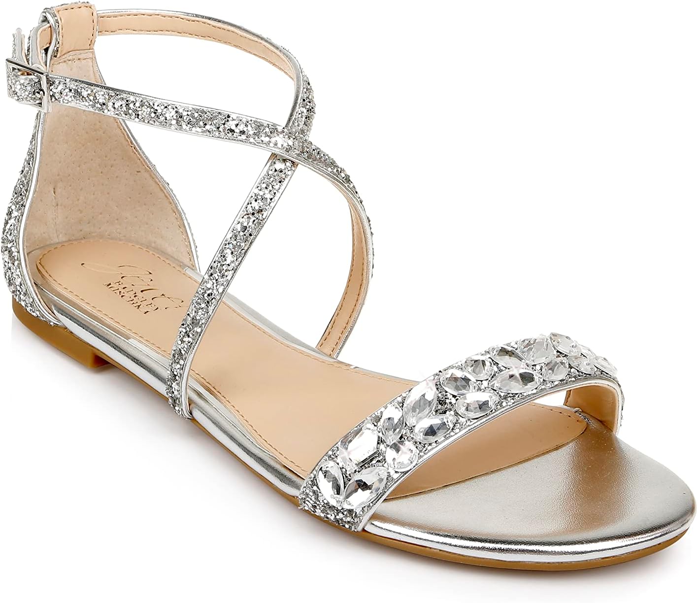 Jewel Badgley Mischka Osome Glitter Flat Sandals