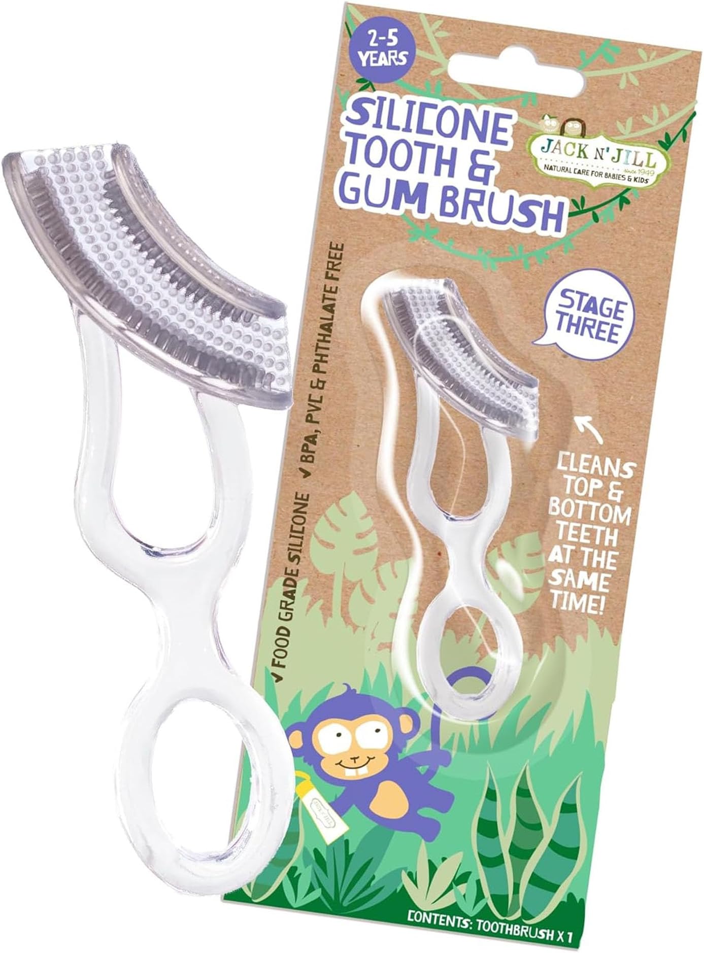 Silicone Tooth & Gum Brush - Toddler Toothbrush 2-5 Years Old, Double Sided Soft Silicone Bristles, for Sensitive Gums, Food-Grade Silicone, Pack of 1