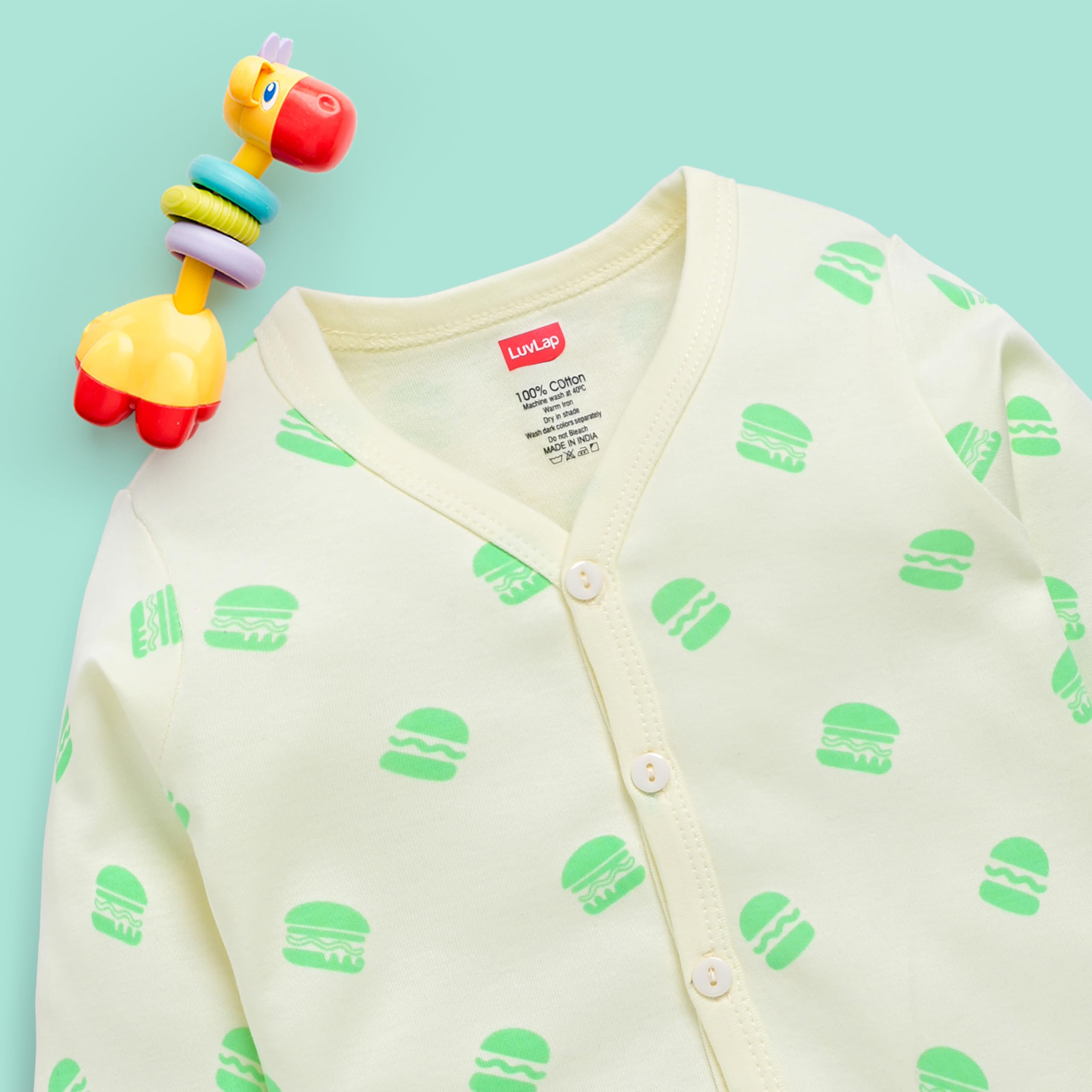 LuvLap Unisex's Cartoon Modern Fit F/S Jhabla (LLAMZGR0104_Multicolour-8 1 to 3 Months) - Image 8 thumbnail