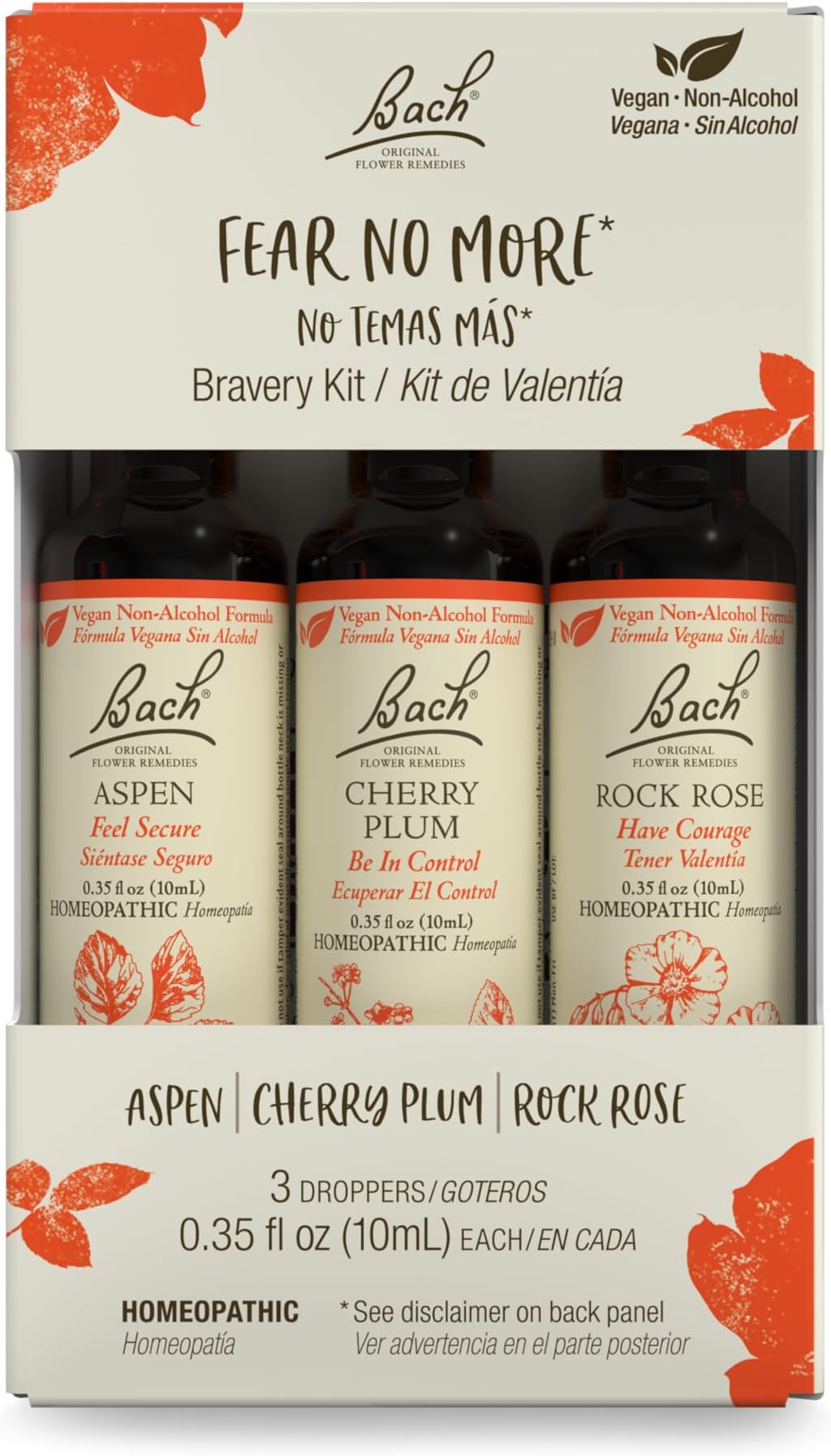 Bach Original Flower Remedies, Fear No More Trio Kit, For Courage & Bravery (Non-Alcohol Formula), Natural Homeopathic Flower Essence, Vegan, 3 x 10mL Droppers