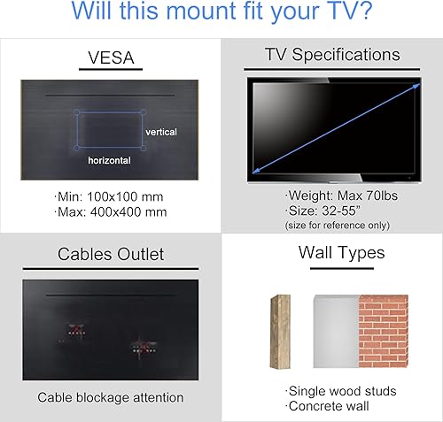 Miniatura 2 de Suptek Soporte de pared ajustable para TV giratorio e inclinable para la mayoría de televisores LED, LCD y plasma de 32 a 55 pulgadas de hasta 70