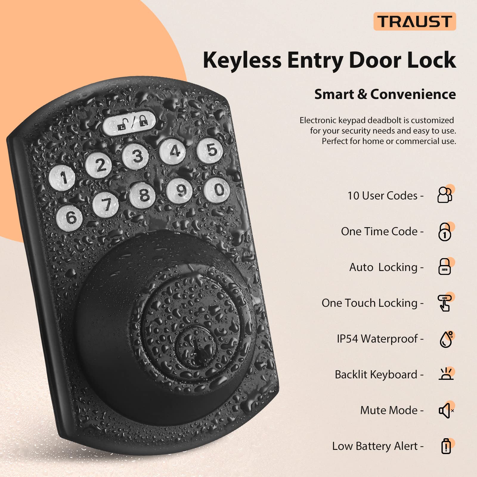 Buy Electronic Keypad Deadbolt, TRAUST Keyless Entry Door Lock with