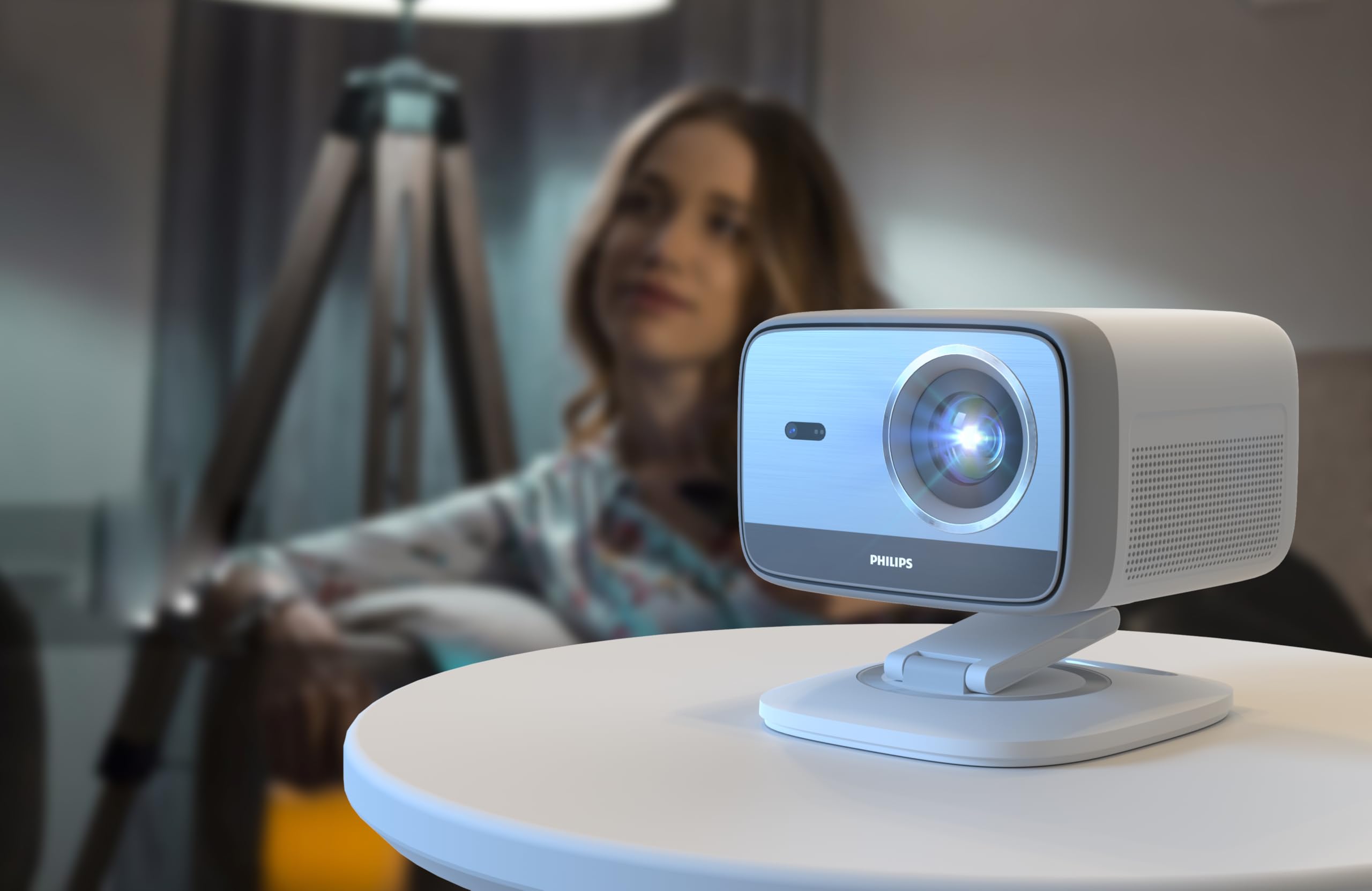 Philips Neopix 444, Vidéoprojecteur 4K, Résolution Native 1080p, 500 Lumens ANSI, Son Stéréo 10 Watts, Autofocus, Autokeystone, Cable HDMI vers USB-C fourni, Blanc.