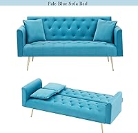 Vista 116 de Sofá cama moderno de terciopelo de 72 pulgadas, sofá cama plegable convertible con 3 respaldos ajustables, sofá biplaza reclinable copetudo