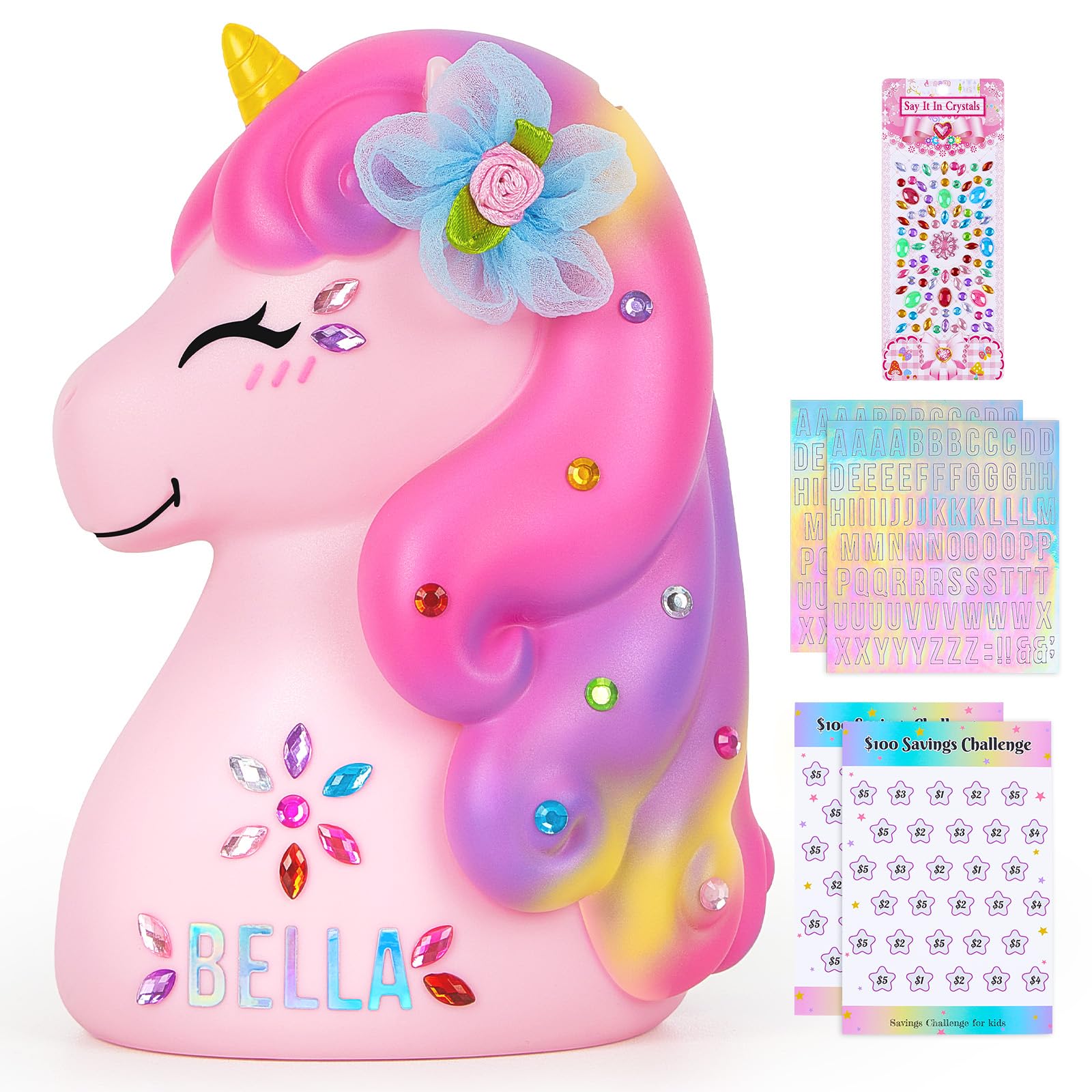 Tirelire licorne enfant fille avec stickers de bricolage pour cadeau anniversaire et Pâques