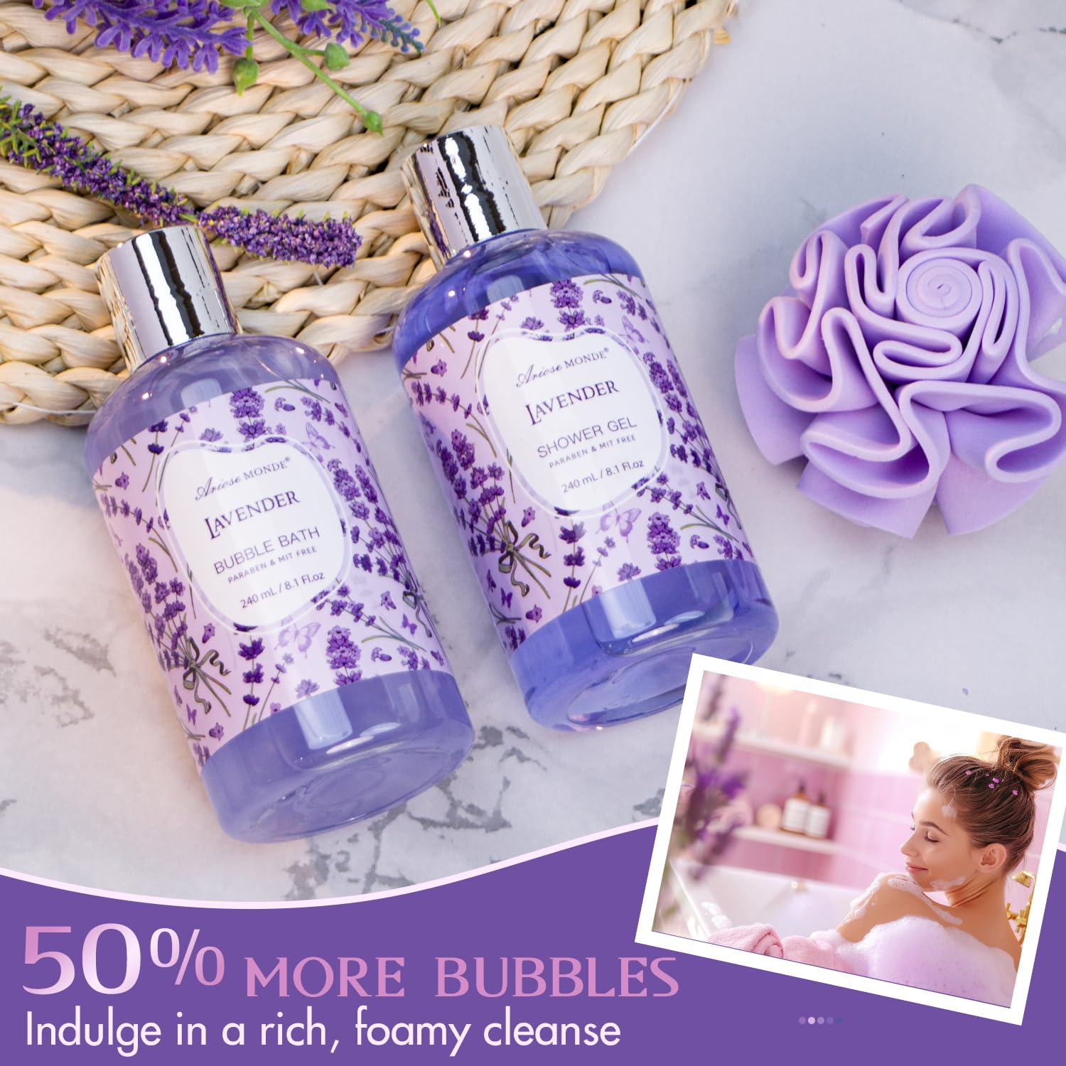 Bath Gift Baskets for Women, Lavender Relaxing Spa Gifts, Bath Spa Gift Basket for Women, Self Care Gifts, Care Package, Home Spa Products, Birthday Gifts , Gifts for her - Image 3