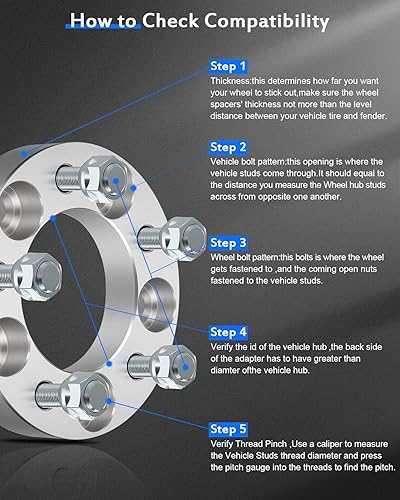 Miniatura 2 de ECCPP 4 espaciadores de rueda de 1 pulgada y 5 lengüetas de 5 x 4.5 pulgadas, 5 x 114.3 pulgadas con pernos de 12 x 1.5 de 3.248 in, aptos para