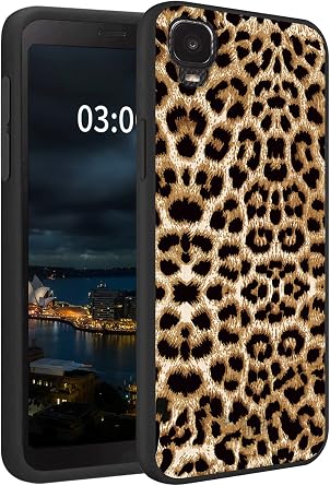 for TCL A3 Phone Case with Leopard Prints Pattern Design Ultra-Thin Black Soft TPU Silicone Shockproof Protective Phone Case Cover for Alcatel TCL A3 A509DL