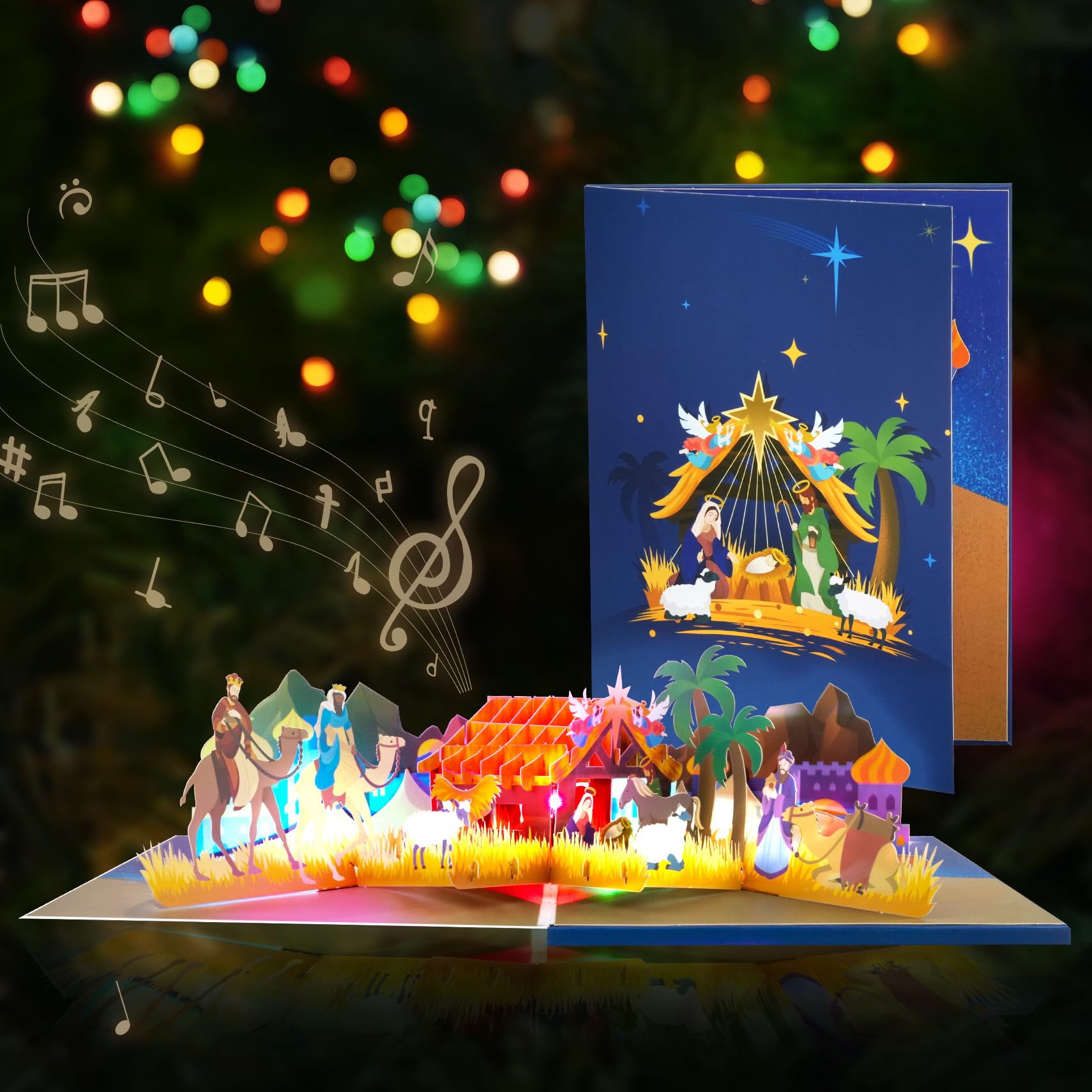 Pop-Up 3D Weihnachtskarte Religiös | 15,2x20,3 Cm | Handgefertigt | Mit Umschlag & Notizkarte | Für Familie & Freunde