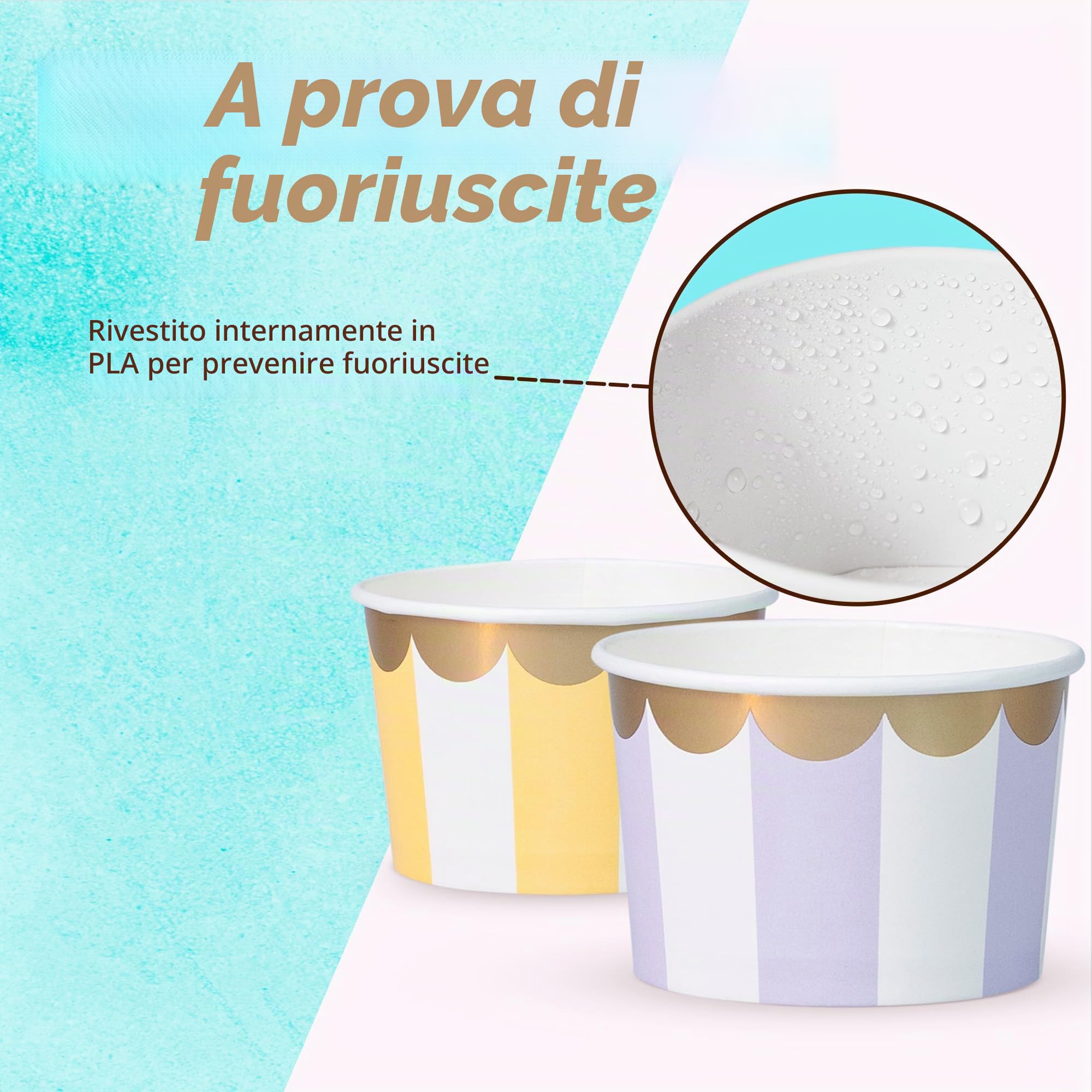 Bicchieri di carta per gelato – 50 ciotole da dessert usa e getta da 255,1 g per cibi caldi o freddi, forniture per feste da 255 ml, tazze per gelato, yogurt congelato, zuppe, 5 colori pastello a