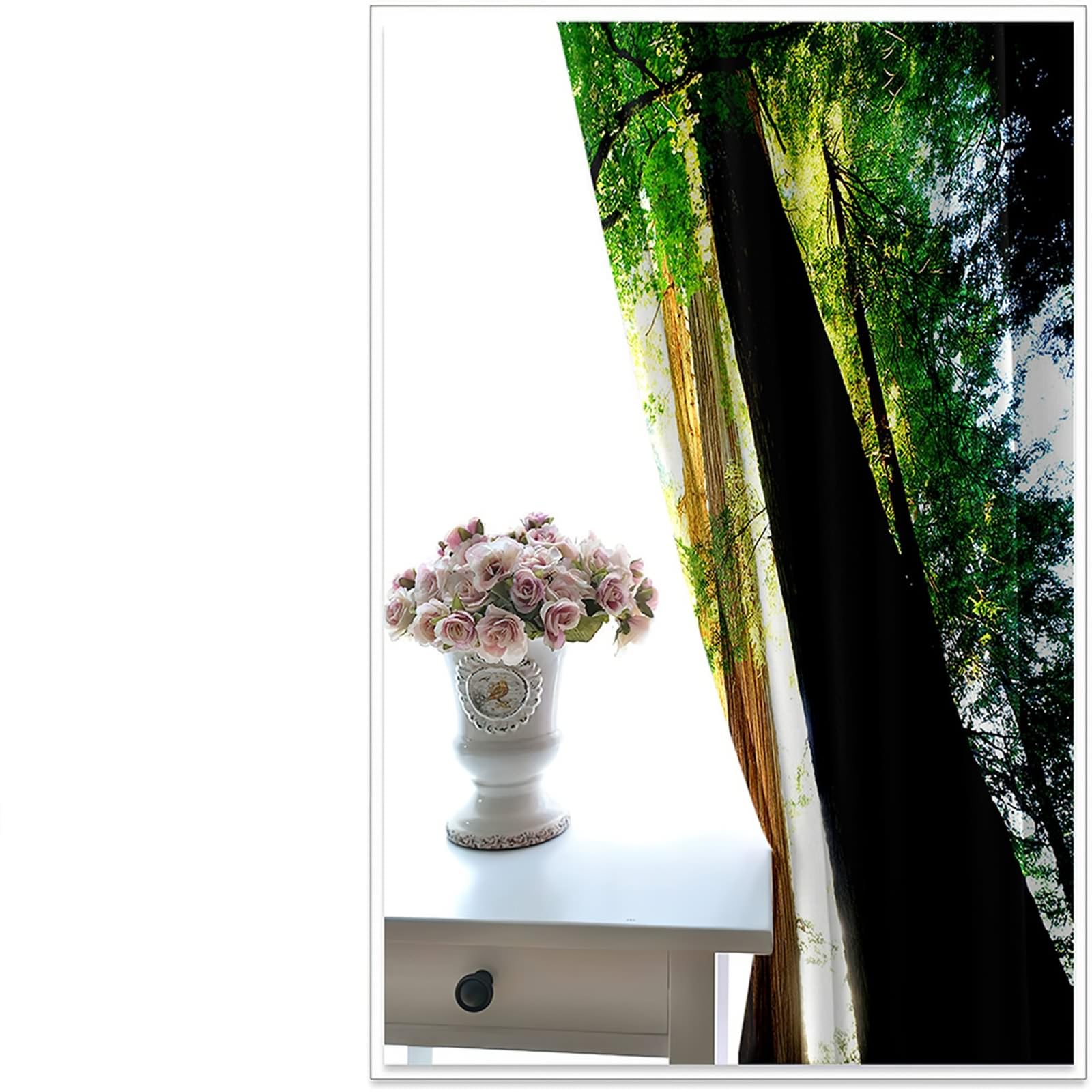 Rideaux Occultants 2 Panneaux, Rideau Salon Moderne à Oeillets Paysage de Arbres Sul Le Soleil Fenêtre Rideaux pour Chambre Salon Decor Intérieurs, 137x214 CM(LxH), Vert Marron