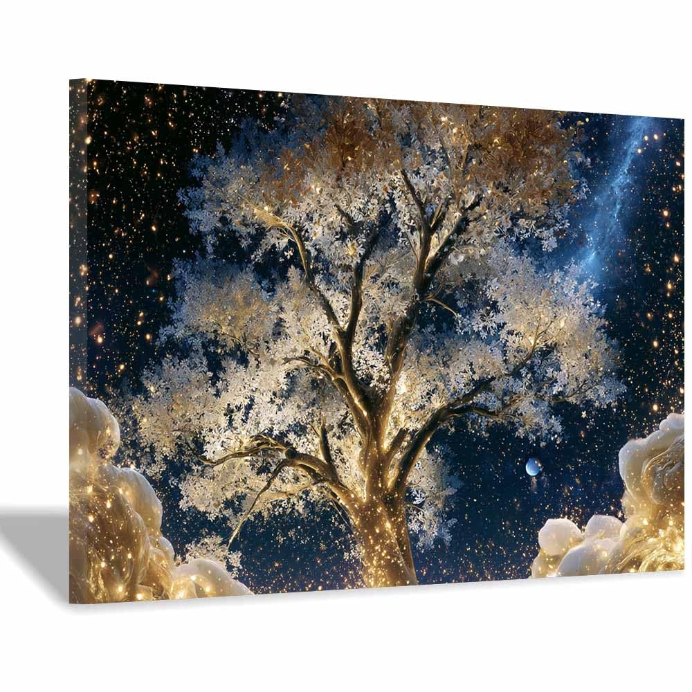 HOQIU Wall Pictures Golden willows Lights tree poster, landscape wall art, for Living Room Bedroom Bathroom.(Multicolor)-60x80cm Framed