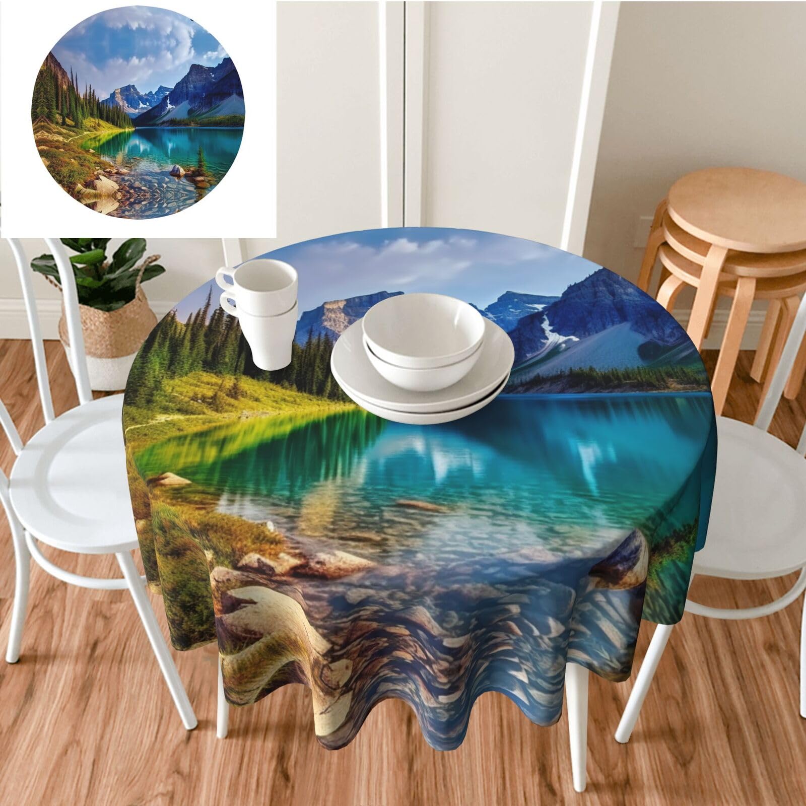 Nappe ronde imperméable facile à nettoyer pour table de cuisine 152cm