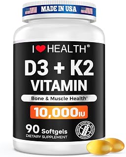 Triple Strength Vitamin D3 10,000 IU with K2 (MK-7) – High Potency, Enhanced Absorption – 90 Softgels – Non-GMO, Gluten-Free – Made in USA – Third-Party Lab Tested