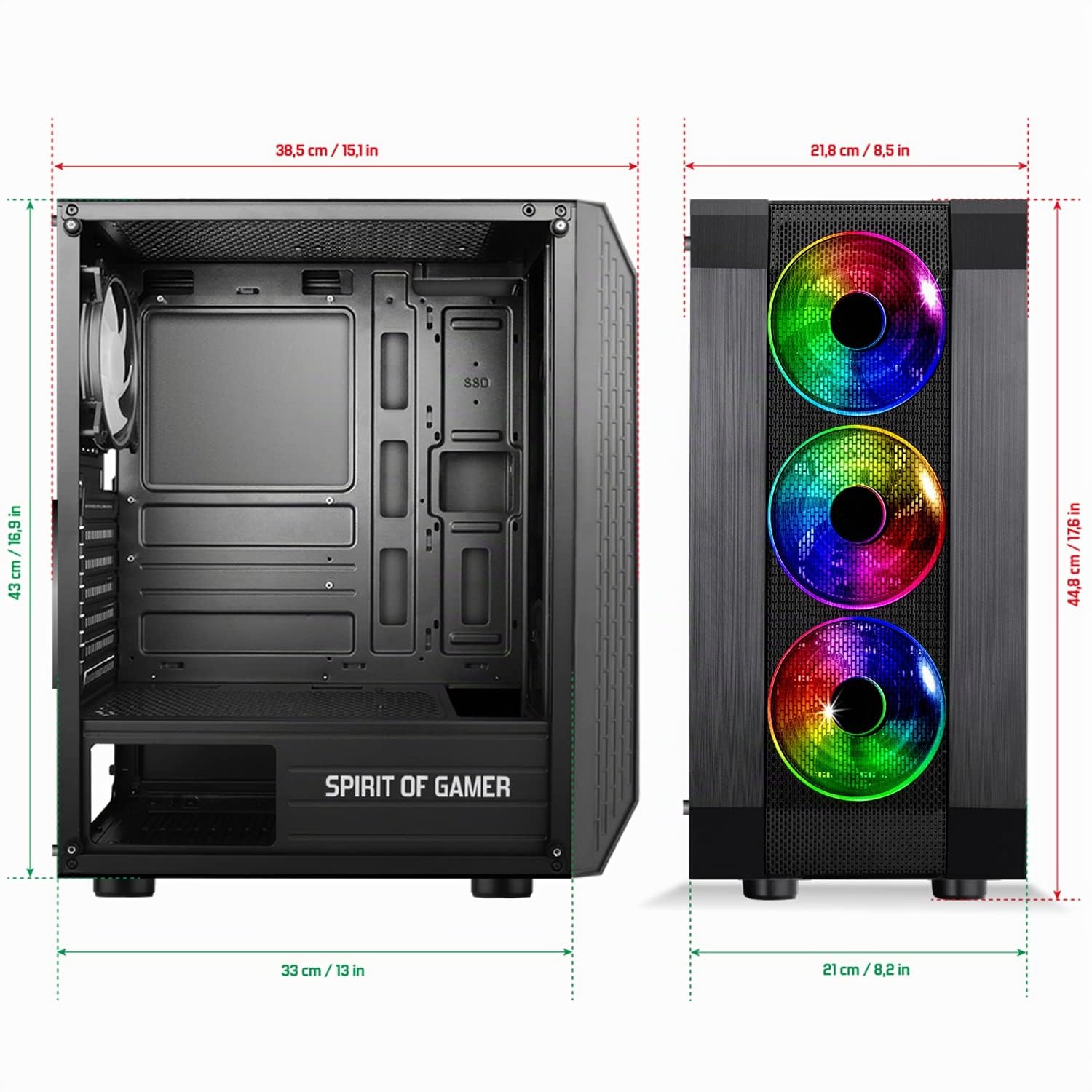 SPIRIT OF GAMER – ROGUE VI - Boitier PC Gamer ATX / mATX / ITX – Façade et Paroi en Verre Trempé – 4 Ventilateurs LED RGB Adressable 120mm – Compatible AURA / MSI MYSTIC / ASROCK 3Pin