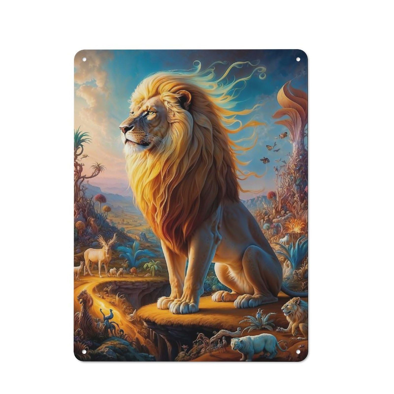 Junmoney Luminous Lion 2 Vintage Tin Sign 40X30cm For Lounge Or Reading Corner, For Reading Corner Decorators